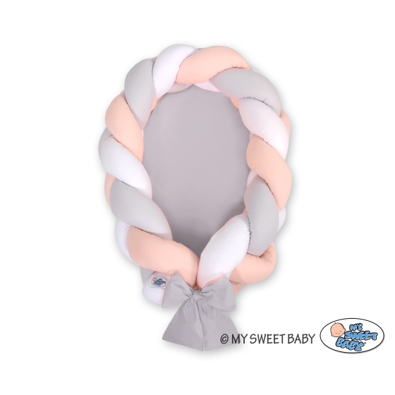 Braided babynest Knot Bumper & Mattress 2 in 1 - white-gray-powder pink