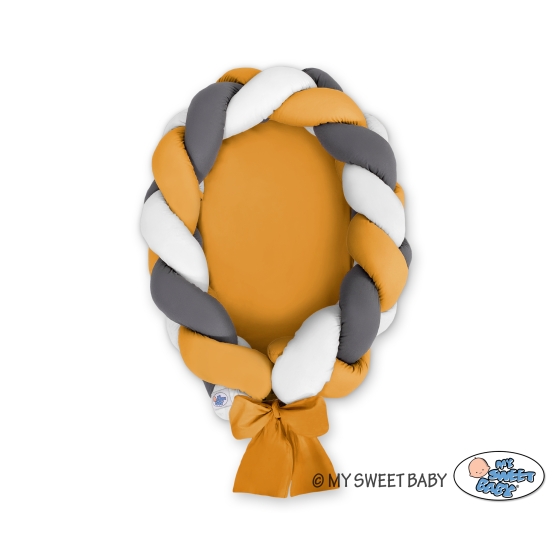 Braided babynest Knot Bumper & Mattress 2 in 1 - white-honey yellow-anthracite