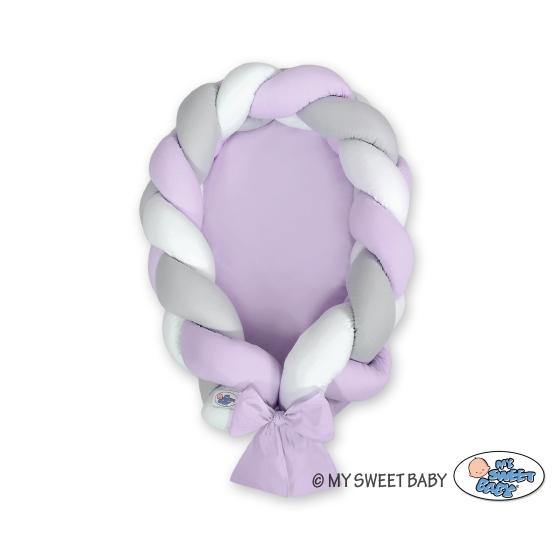 Braided babynest Knot Bumper & Mattress 2 in 1 - white-lilac-gray