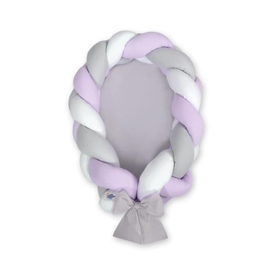 Braided babynest Knot Bumper & Mattress 2 in 1 - white-lilac-gray