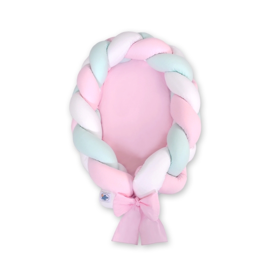 Braided babynest Knot Bumper & Mattress 2 in 1 - white-pink-mint
