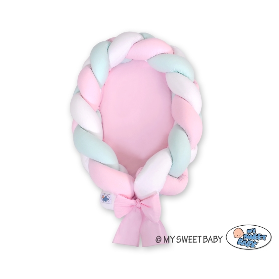 Braided babynest Knot Bumper & Mattress 2 in 1 - white-pink-mint