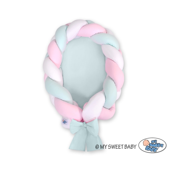 Braided babynest Knot Bumper & Mattress 2 in 1 - white-pink-mint