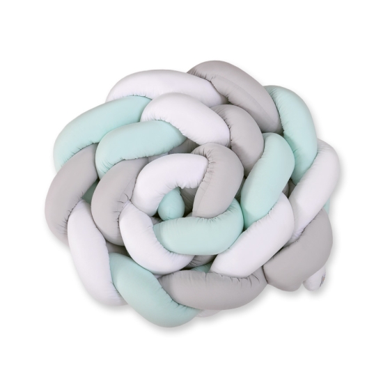 Braided Cot Bumper over 3m XXL Pillow- white-gray-mint