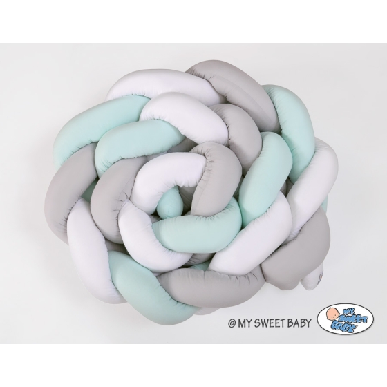 Braided Cot Bumper over 3m XXL Pillow- white-gray-mint