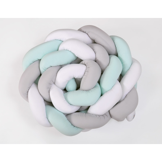 Braided Cot Bumper over 3m XXL Pillow- white-gray-mint