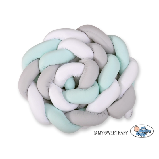 Braided Cot Bumper over 3m XXL Pillow- white-gray-mint