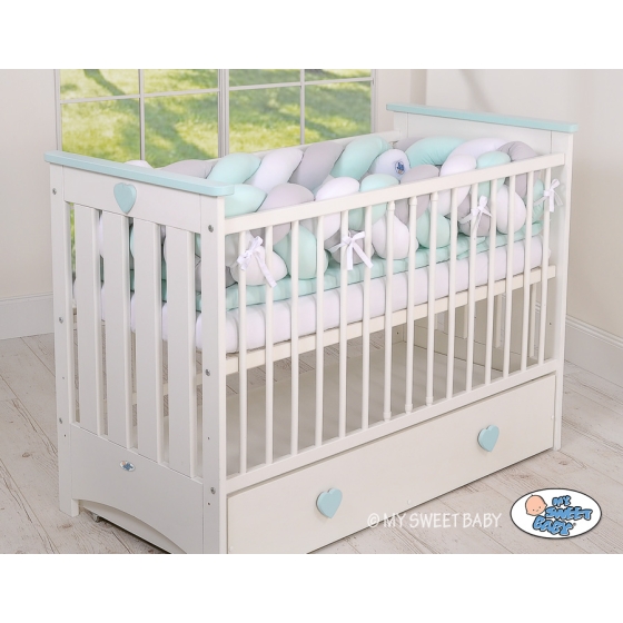 Braided Cot Bumper over 3m XXL Pillow- white-gray-mint