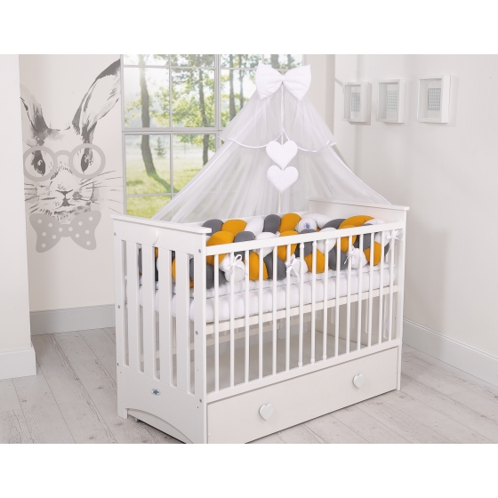 Braided Crib bumper XXL Pillow- white-honey yellow-anthracite
