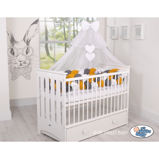 Braided Crib bumper XXL Pillow- white-honey yellow-anthracite