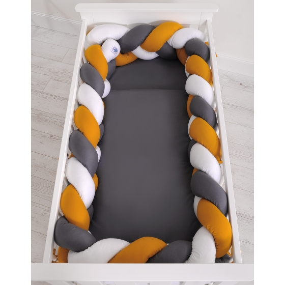 Braided Crib bumper XXL Pillow- white-honey yellow-anthracite