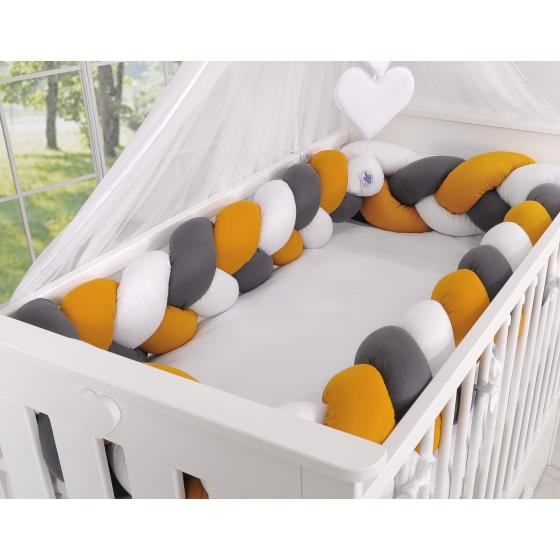 Braided Crib bumper XXL Pillow- white-honey yellow-anthracite