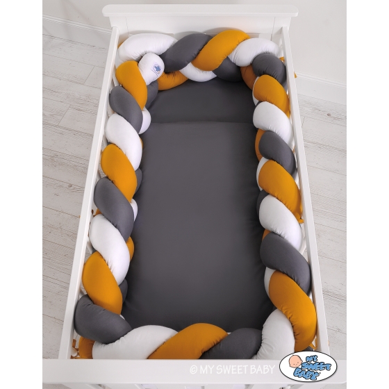 Braided Crib bumper XXL Pillow- white-honey yellow-anthracite