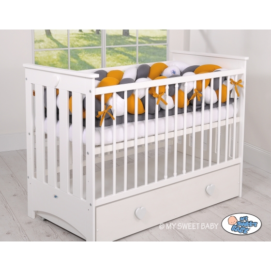 Braided Crib bumper XXL Pillow- white-honey yellow-anthracite