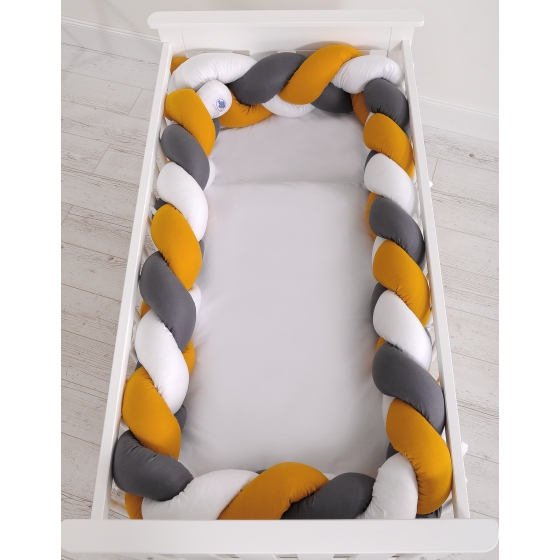 Braided Crib bumper XXL Pillow- white-honey yellow-anthracite