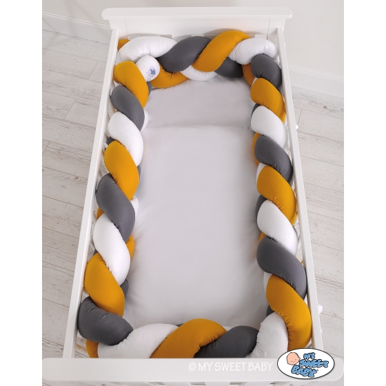 Braided Crib bumper XXL Pillow- white-honey yellow-anthracite