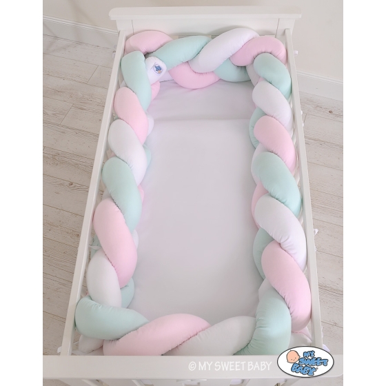 Braided Cushion Extra Large Knotted Bumper XXL Pillow- white-pink-mint