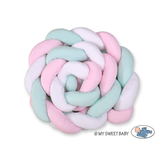Braided Cushion Extra Large Knotted Bumper XXL Pillow- white-pink-mint