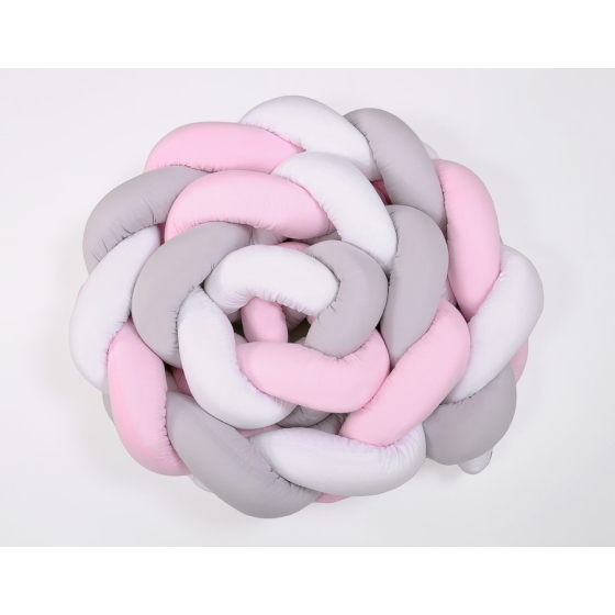 Braided Cushion Extra Long High Thick Knot bumper XXL Pillow- white-gray-pink