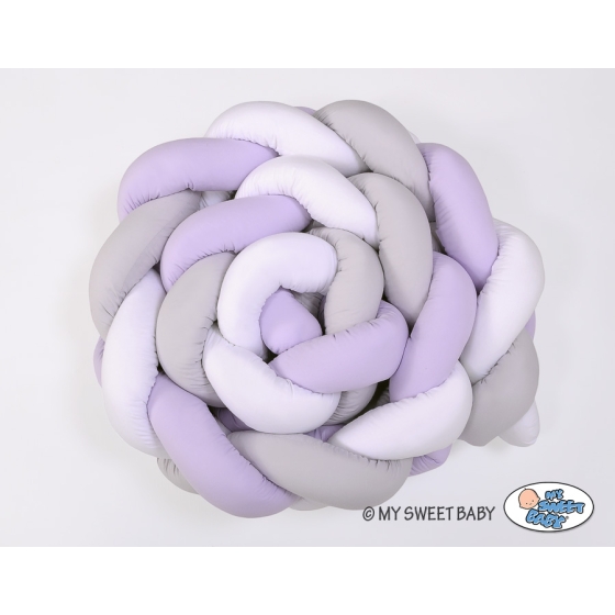 Braided Cushion Extra Long Thick Knot bumper XXL Pillow- white-gray-lilac