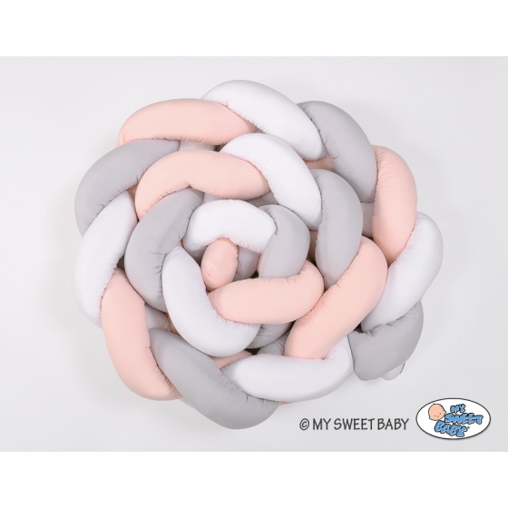 Braided Cushion Extra Thick Knot bumper 3m XXL Pillow- white-gray - powder pink