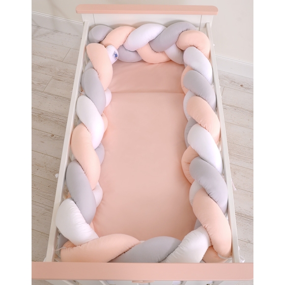 Braided Cushion Extra Thick Knot bumper 3m XXL Pillow- white-gray - powder pink