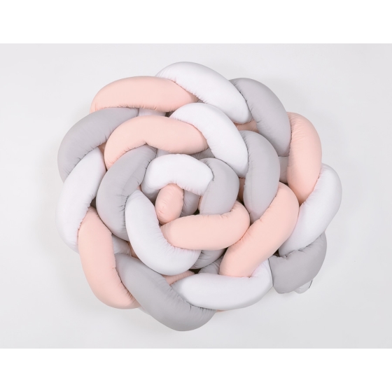 Braided Cushion Extra Thick Knot bumper 3m XXL Pillow- white-gray - powder pink