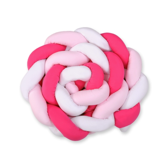 Braided Cushion Extra Thick Long High Knot bumper XXL Pillow- white-dark pink-pink