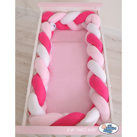Braided Cushion Extra Thick Long High Knot bumper XXL Pillow- white-dark pink-pink