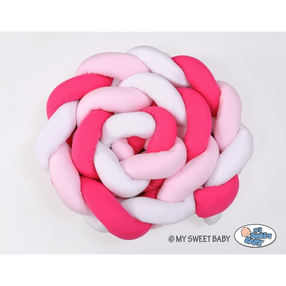 Braided Cushion Extra Thick Long High Knot bumper XXL Pillow- white-dark pink-pink