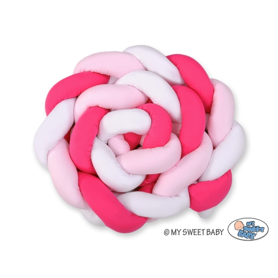 Braided Cushion Extra Thick Long High Knot bumper XXL Pillow- white-dark pink-pink