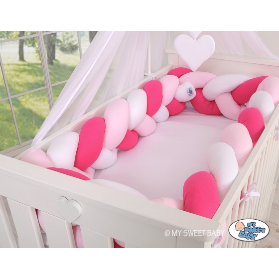 Braided Cushion Extra Thick Long High Knot bumper XXL Pillow- white-dark pink-pink
