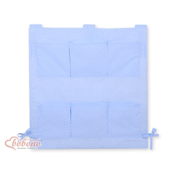 Cot tidy- blue with white polka dots