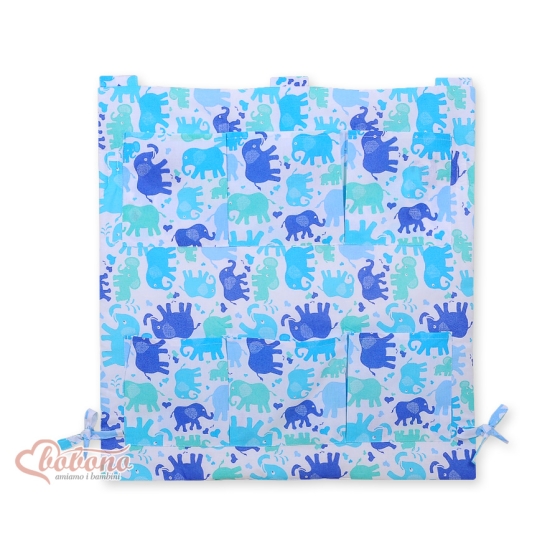 Cot tidy- Elephants blue