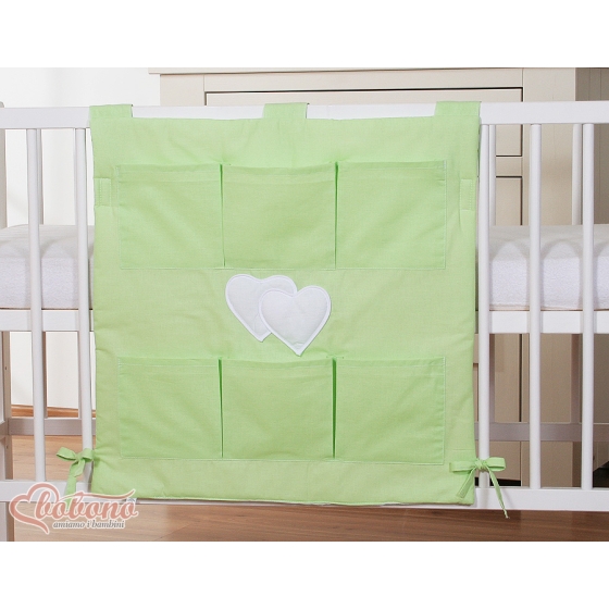 Cot tidy organiser for Cot Bed - Hanging Hearts green