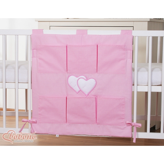 Cot tidy organiser for Girl - Hanging Hearts pink