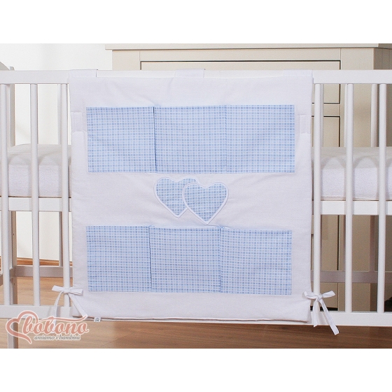 Cot tidy organiser - Hanging Hearts blue checkered