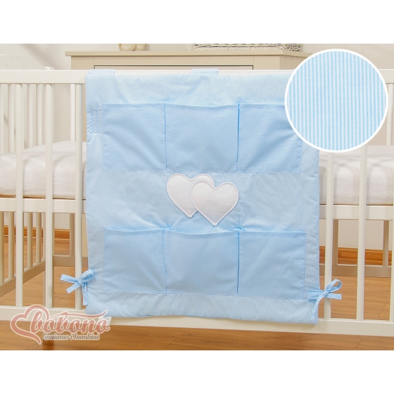 Cot tidy organiser - Hanging Hearts blue stripes