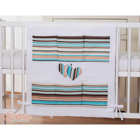 Cot tidy organiser - Hanging Hearts brown stripes