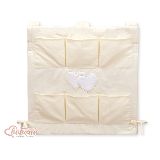 Cot tidy organiser - Hanging Hearts cream