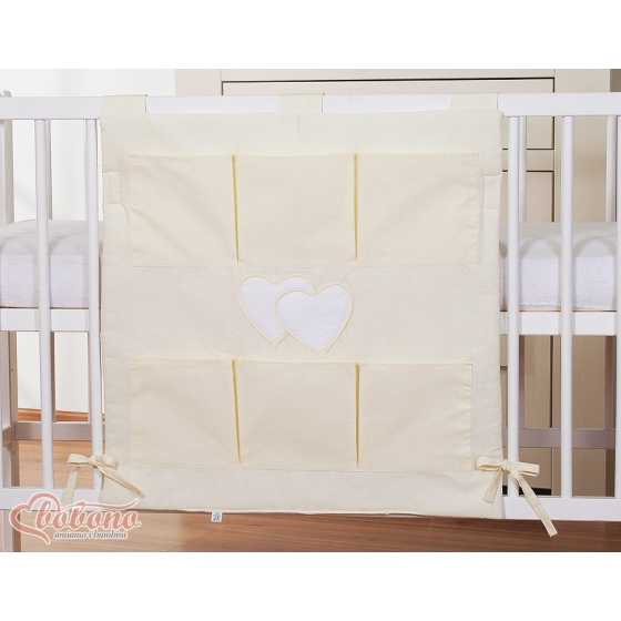 Cot tidy organiser - Hanging Hearts cream