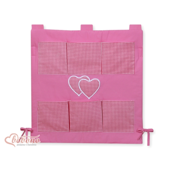 Cot tidy organiser - Hanging Hearts dark pink checkered