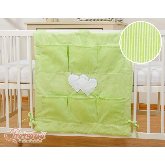 Cot tidy organiser - Hanging Hearts green stripes
