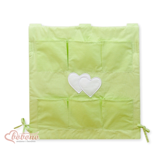 Cot tidy organiser - Hanging Hearts green stripes