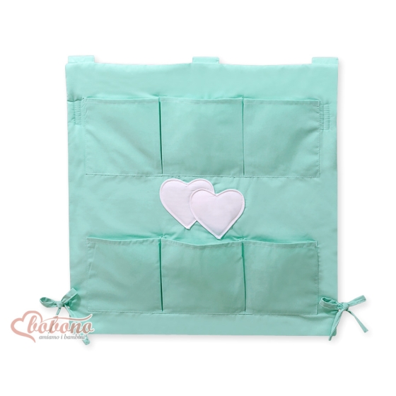 Cot tidy organiser - Hanging Hearts mint