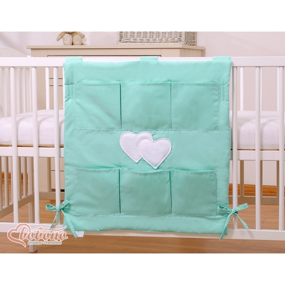 Cot tidy organiser - Hanging Hearts mint