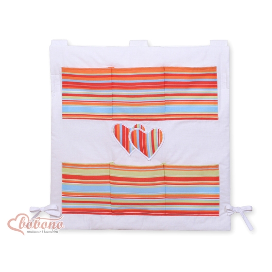Cot tidy organiser - Hanging Hearts orange stripes