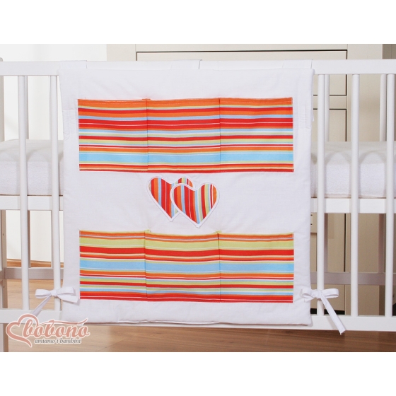 Cot tidy organiser - Hanging Hearts orange stripes