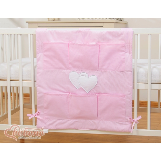 Cot tidy organiser - Hanging Hearts pink stripes