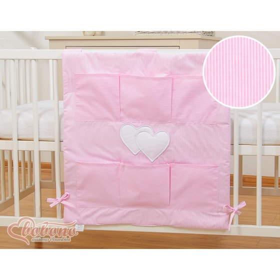 Cot tidy organiser - Hanging Hearts pink stripes